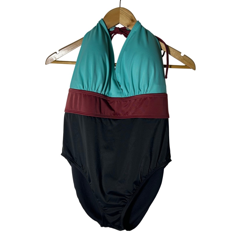 Beach Betty NWT by Miracle Brands Swimsuit XL Colorblock Halter One Piece